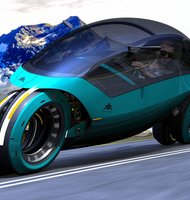 Photo Štvorkolesový futuristický hybridný motocykel na elektrický a vodíkový pohon 