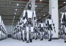 Photo Čínska robotická invázia sa začína: stovky humanoidov nastupujú do tovární