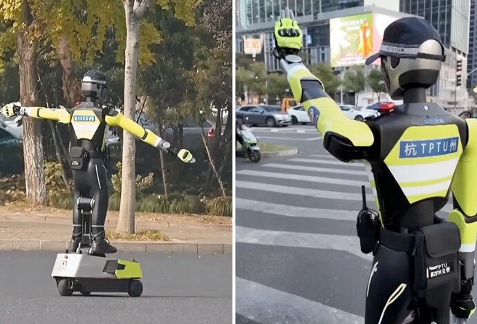 Photo Humanoidní roboti ako policajti na riadenie dopravy na rušných križovatkách  