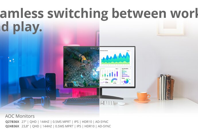 Photo AOC Q24B36X a Q27B36X – QHD monitory, které zvládnou práci i zábavu