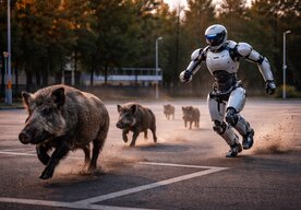 Photo Video: Humanoidný robot naháňal diviaky na parkovisku  