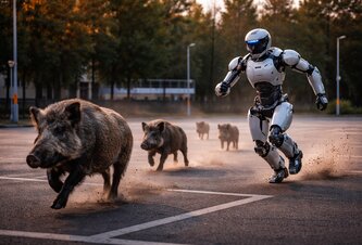 Photo Video: Humanoidný robot naháňal diviaky na parkovisku  