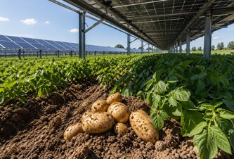 Photo Zemiaky rastúce pod solárnymi panelmi prinášajú prekvapivo vysokú úrodu 