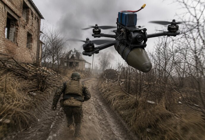 Photo Ukrajinské FPV drony naháňajú ruských vojakov. Uniknuté videá pripomínajú zábery z počítačových hier. 