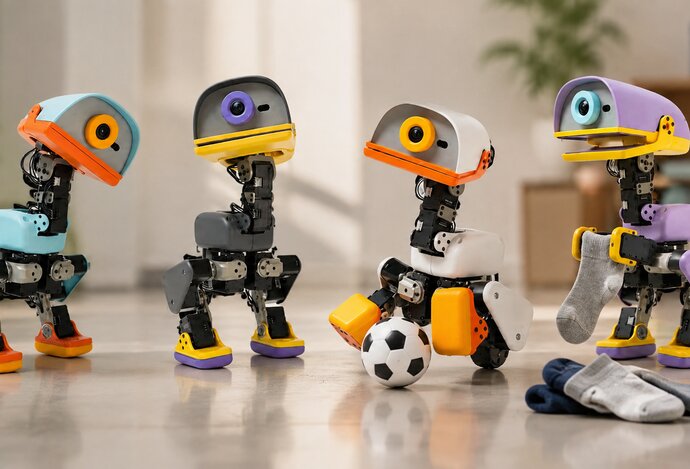 Photo Roztomilá robotická kačka sa dokáže korčuľovať, kopať do lopty a zbierať ponožky